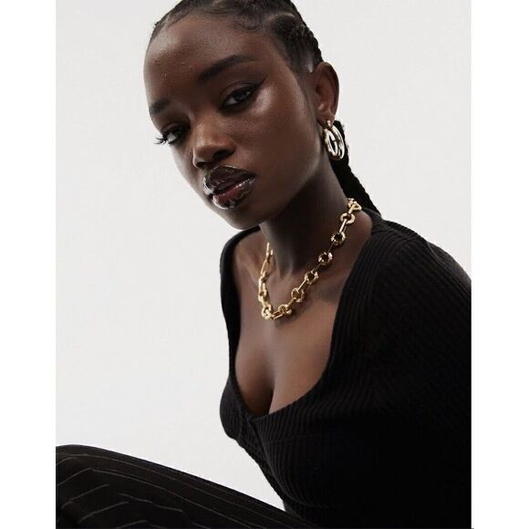 ASOS DESIGN NWT Ribbed Bust Seam Detail Corset Long Sleeve Top in Black Size 6 - Picture 10 of 11